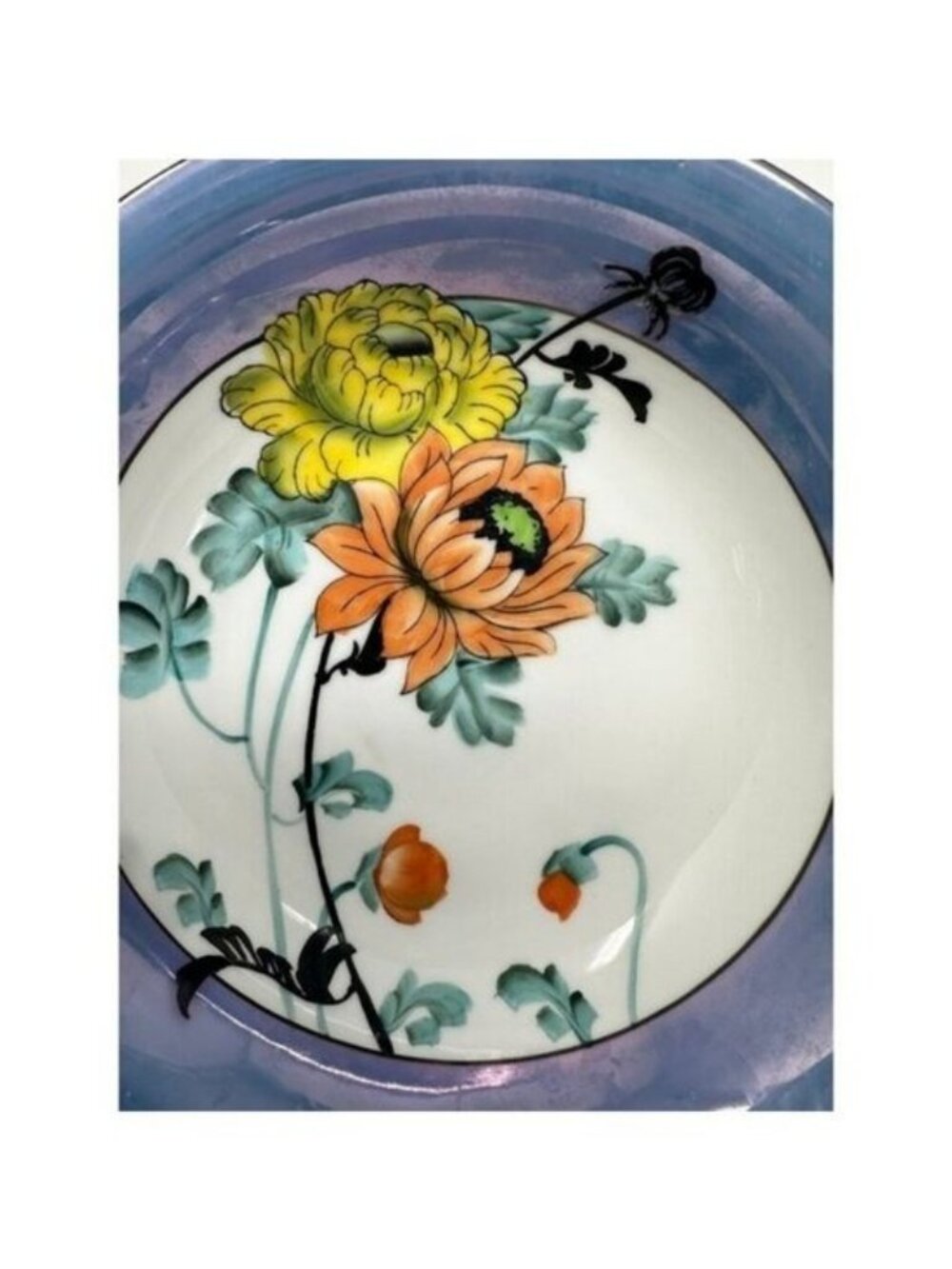 NORITAKE MORIMURA TWO HANDLED SERVING BOWL Floral Art Deco Blue Luster Ware - Picture 14 of 15